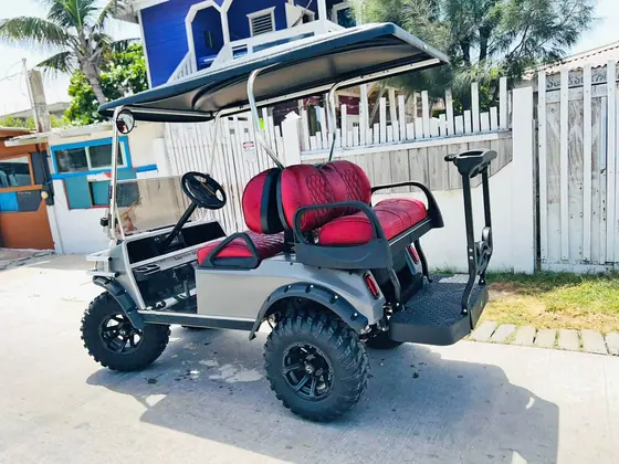 Six seater rental golf cart with extended roof in Belize