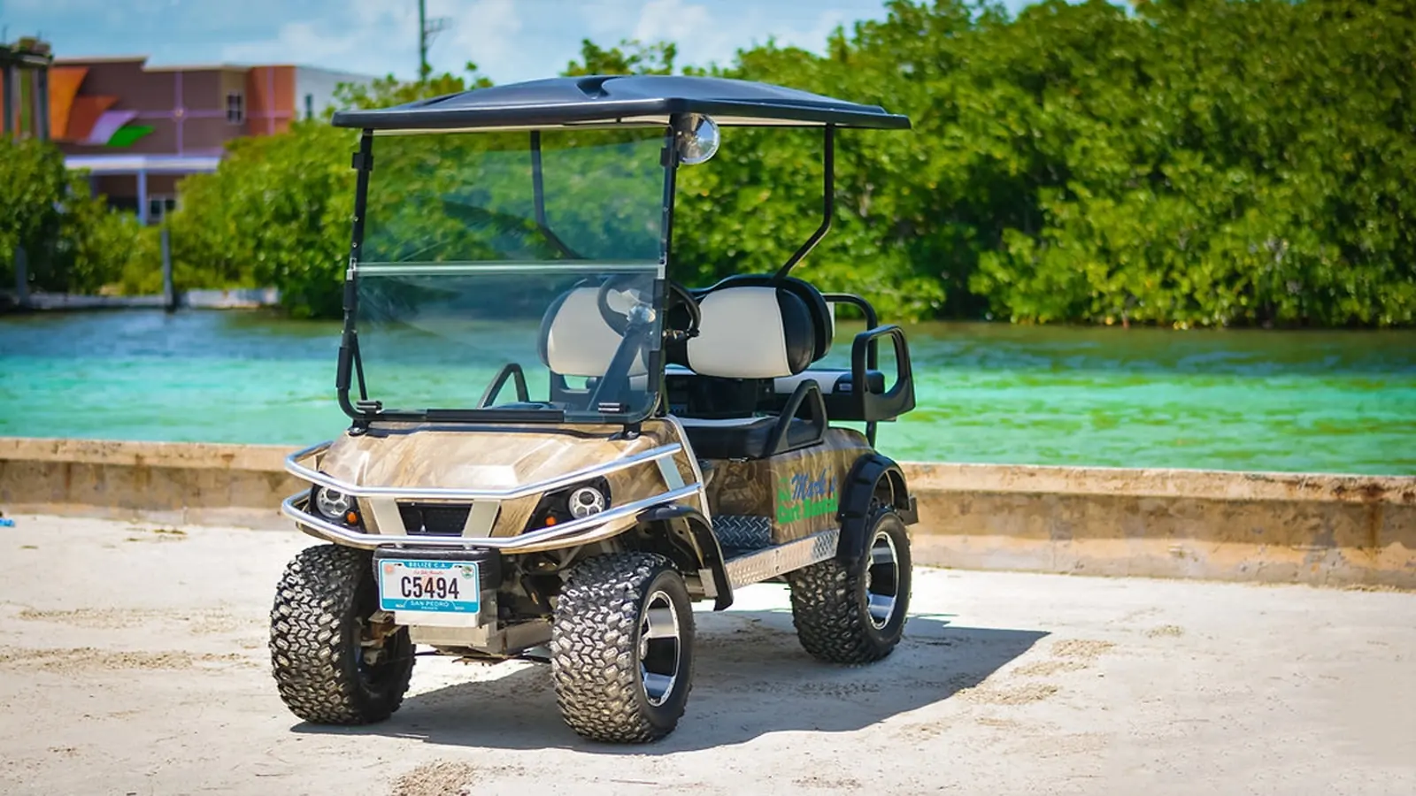 Rental golf cart delivered to visitors arriving in San Pedro Belize